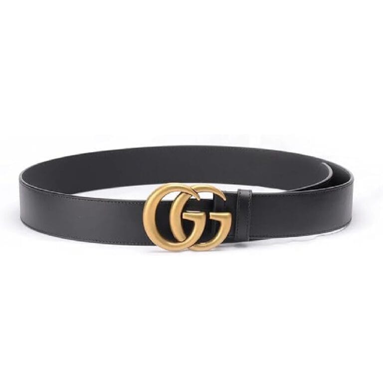 Gucci Marmont Black Leather Belt with GG Antique Brass Buckle