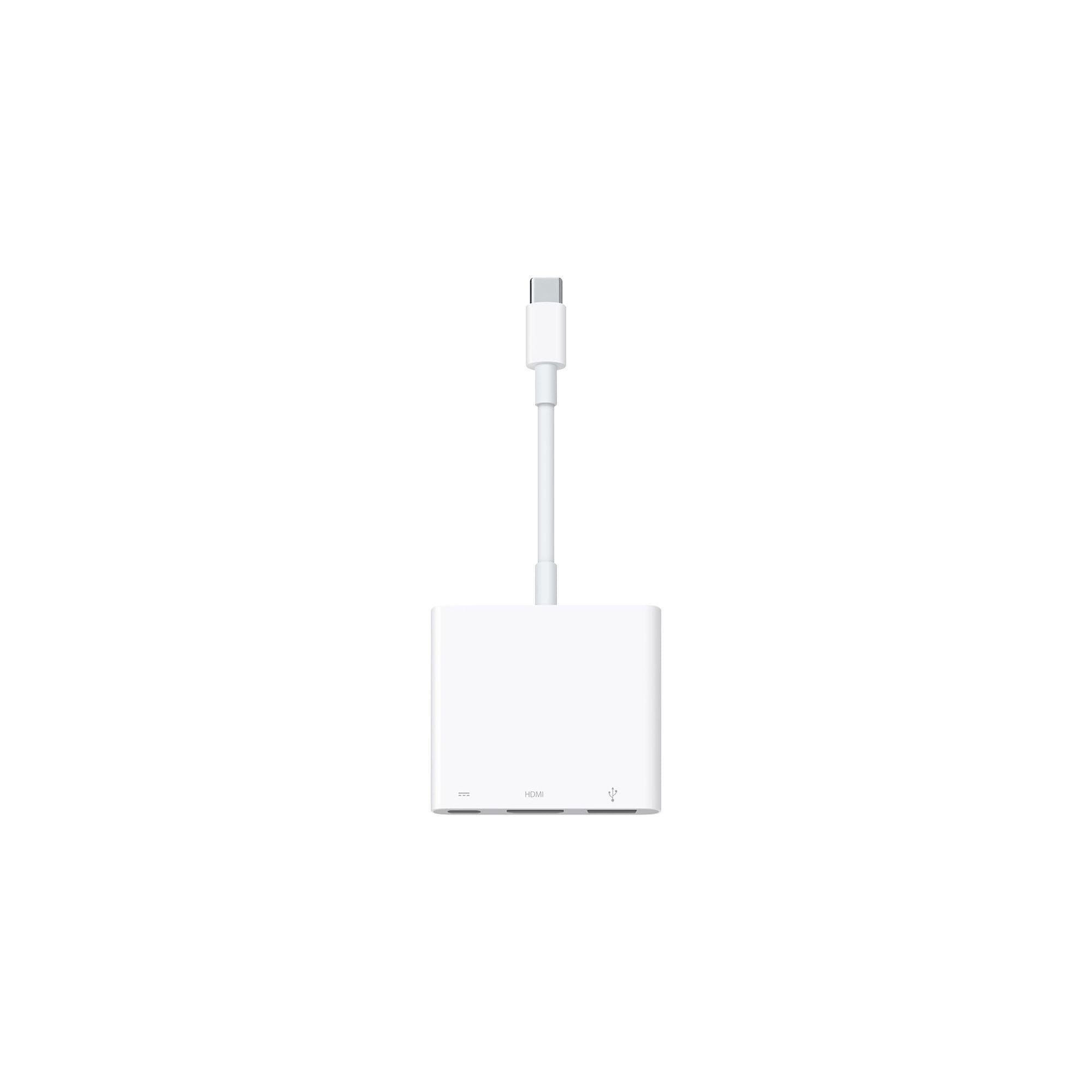 USB-C Digital AV Multiport Adapter Apple USB-C Digital AV Multiport Adapter – HDMI, USB, and USB-C ports in a compact white design